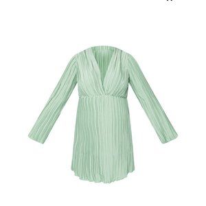 Pretty Little Thing Maternity‎ Sage Green Plisse Plunge Mini Dress Size 12